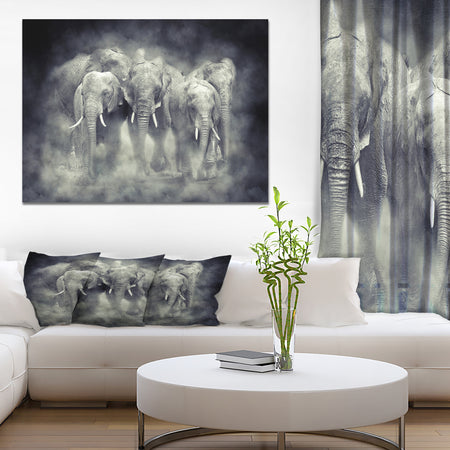 Kenya National Park Elephant in smoke - Animals Photography on Wrapped Canvas