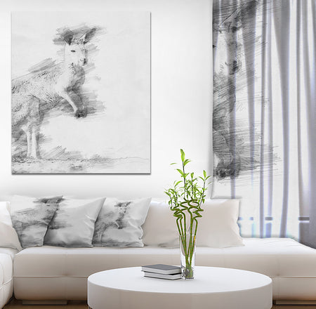 Black and White Kangaroo Sketch - Animals Painting Print on Wrapped Canvas