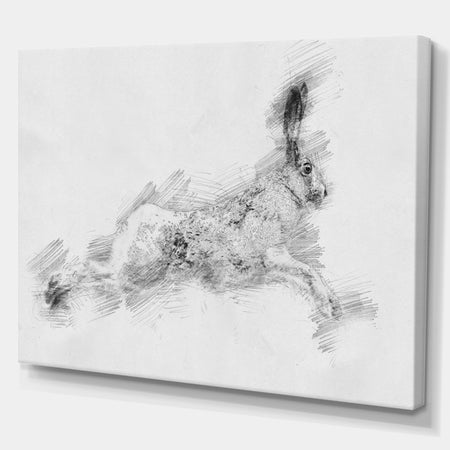 Black and White Hare Sketch - Animals Painting Print on Wrapped Canvas