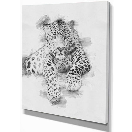 Black and White Leopard Pencil Sketch - Animals Painting Print on Wrapped Canvas