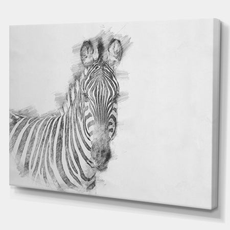 Black and White Zebra Spencil ketch - Animals Painting Print on Wrapped Canvas