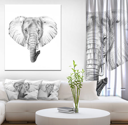 Pencil Elephant Sketch in Black and White - Animals Painting Print on Wrapped Canvas