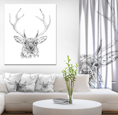 Pencil Deer Sketch in Black and White - Animals Painting Print on Wrapped Canvas