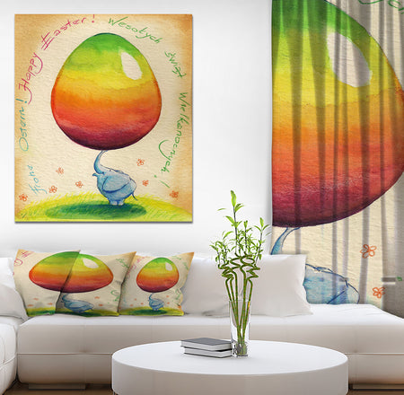 Blue Elephant with Easter Egg - Animals Painting Print on Wrapped Canvas