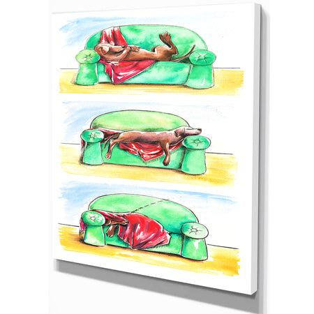 Dog on sofa - Animals Painting Print on Wrapped Canvas