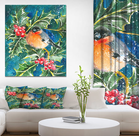 Bullfinch and Holly - Animals Painting Print on Wrapped Canvas