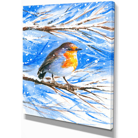 Robin in winter - Animals Painting Print on Wrapped Canvas