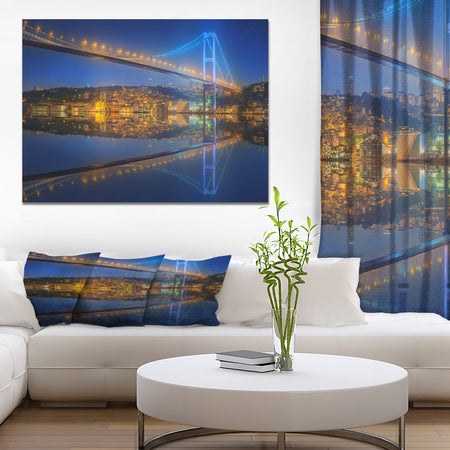 Bosphorus bridge at night Istanbul Skyline - Cityscapes Photography on Wrapped Canvas