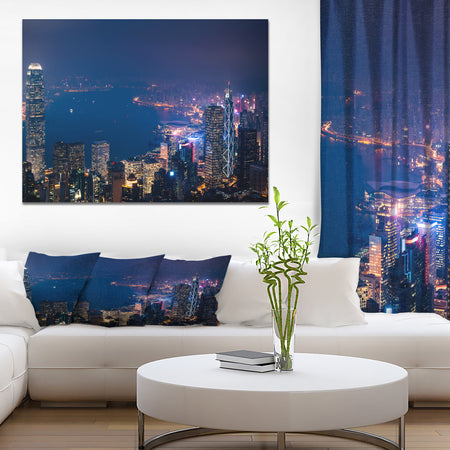 Downtown Victoria Harbor in Hong Kong Skyline - Sea & Shore Cityscapes Photographic on wrapped Canvas