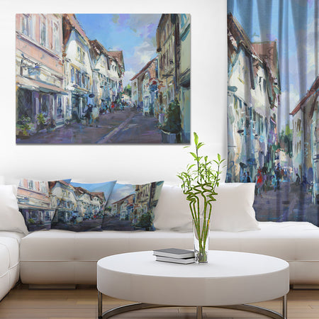 Old town landscape painting - Cityscapes Photography on Wrapped Canvas