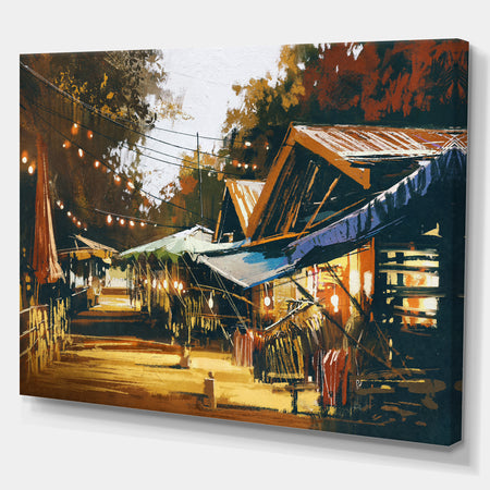 Evening Traditional Market in Oil Painting - Cityscapes Painting Print on Wrapped Canvas