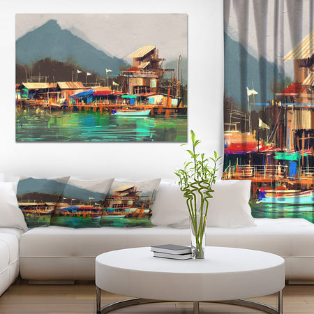 Old fishing village - Cityscapes Painting Print on Wrapped Canvas