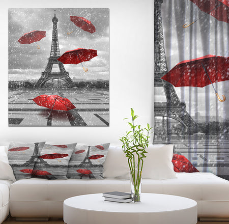 Flying Umbrella with Eiffel Tower - Cityscapes Photography on Wrapped Canvas