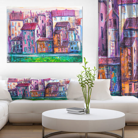 Street with colorful old homes - Cityscapes Painting Print on Wrapped Canvas