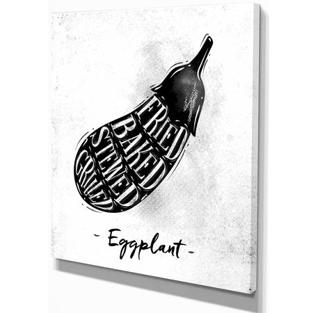 Eggplant cutting scheme - Farmhouse Food Painting Print on Wrapped Canvas