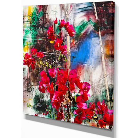 Bougainvillea Red Flowers - Floral Painting Print on Wrapped Canvas