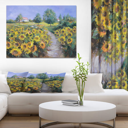 Painted sunflowers field - Floral photography on Wrapped Canvas
