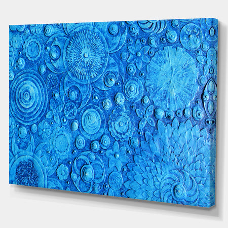Textured Circle Blue Flowers - Digital Art on wrapped Canvas