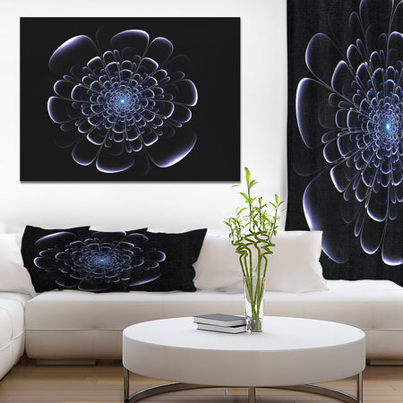 Fractal blue flower on black - Digital Art on wrapped Canvas