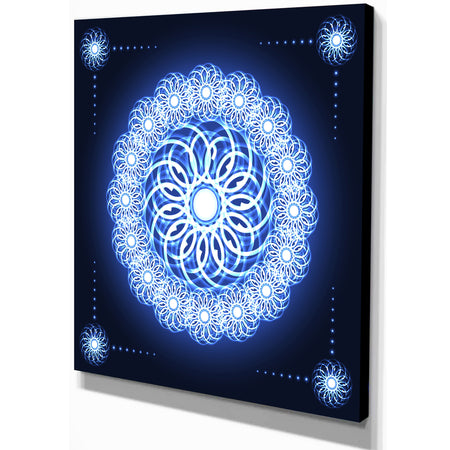 Abstract fractal flower in Blue Background - Art on wrapped Canvas