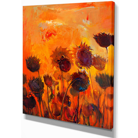 Sunflower Field Abstract Artwork - Floral Painting Print on Wrapped Canvas
