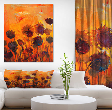 Sunflower Field Abstract Artwork - Floral Painting Print on Wrapped Canvas
