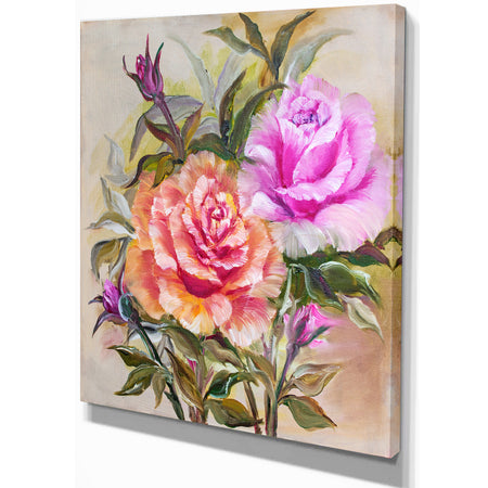 Yello and Pink Roses - Floral Painting Print on Wrapped Canvas