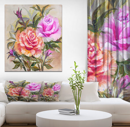Yello and Pink Roses - Floral Painting Print on Wrapped Canvas