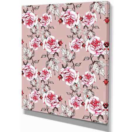 Red Rose in Pink background - Floral Painting Print on Wrapped Canvas