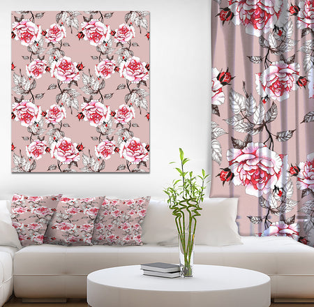 Red Rose in Pink background - Floral Painting Print on Wrapped Canvas