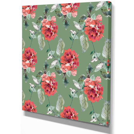Red Rose in Green background - Floral Painting Print on Wrapped Canvas