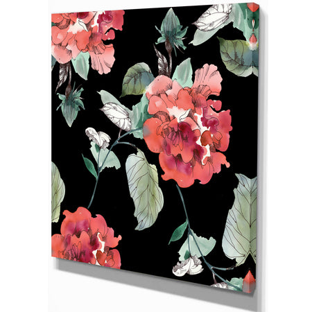Red Rose in Black background - Floral Painting Print on Wrapped Canvas