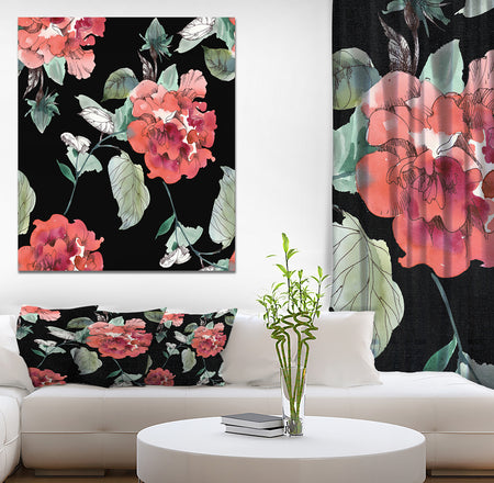 Red Rose in Black background - Floral Painting Print on Wrapped Canvas