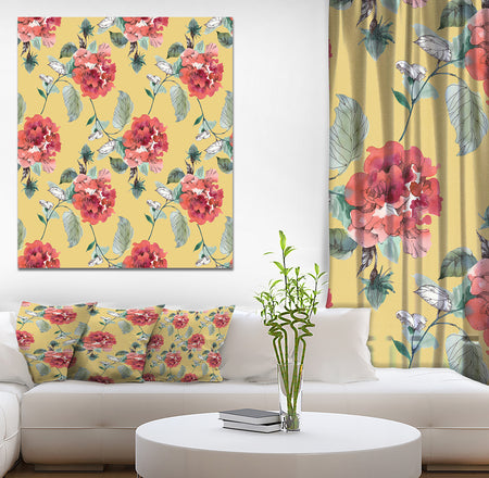 Red Rose in Yellow background - Floral Painting Print on Wrapped Canvas
