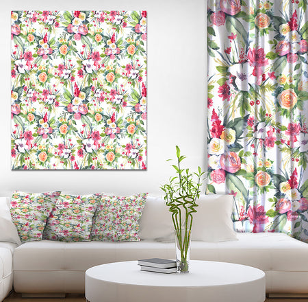 Seamless Pattern red roses on White background - Floral Painting Print on Wrapped Canvas