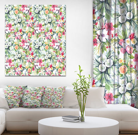 Mint bouquet of Flowers in White Red and Yellow - Floral Painting Print on Wrapped Canvas