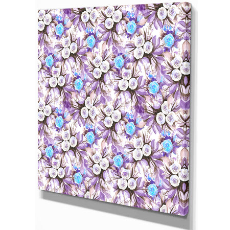 Cascade Bouquet Royal Blue Purple and White Flowers - Floral Painting Print on Wrapped Canvas