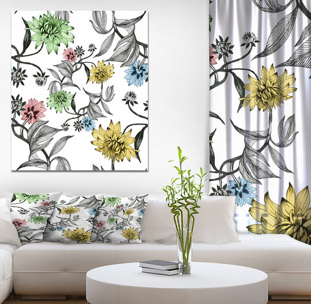Hand drawn summer flowers - Floral Painting Print on Wrapped Canvas