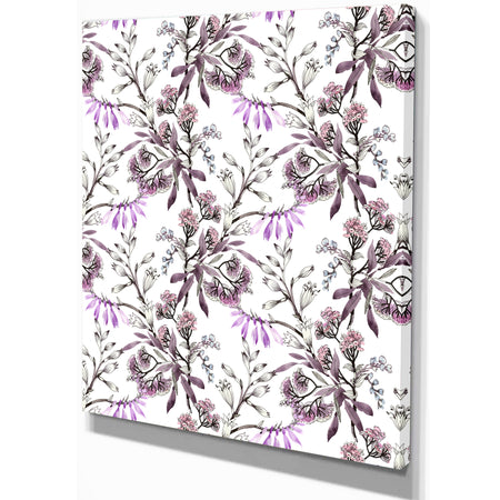 Hand drawn purple flowers - Floral Painting Print on Wrapped Canvas