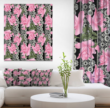 Black Lacy Roses Pattern - Digital Art on wrapped Canvas