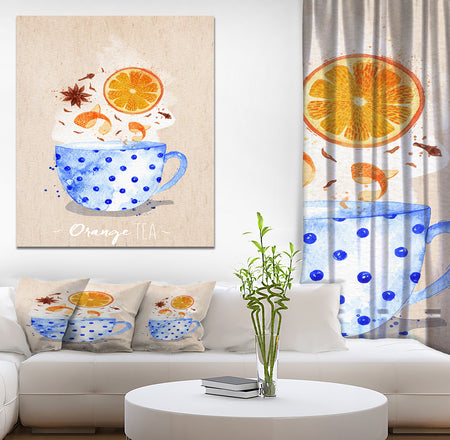 Teacup orange tea kraft - Food Painting Print on Wrapped Canvas