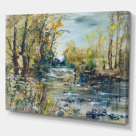 Rocky River in the Forest - Landscapes Painting Print on Wrapped Canvas