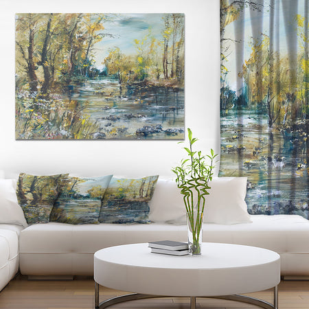 Rocky River in the Forest - Landscapes Painting Print on Wrapped Canvas