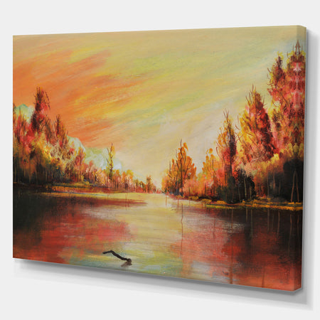 Romantic on Sunset River - Landscapes Painting Print on Wrapped Canvas