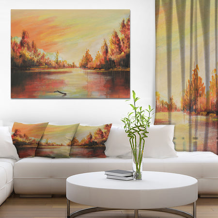 Romantic on Sunset River - Landscapes Painting Print on Wrapped Canvas