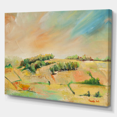 Farmland over The Hill - Landscapes Painting Print on Wrapped Canvas