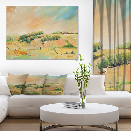 Farmland over The Hill - Landscapes Painting Print on Wrapped Canvas