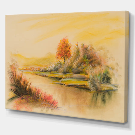 Summer scene of landscape - Landscapes Painting Print on Wrapped Canvas