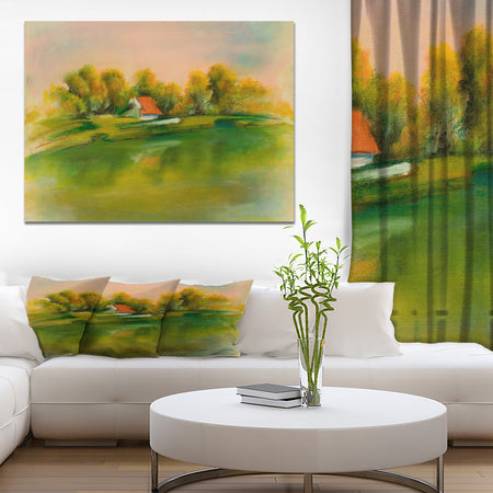 House in Green Lake - Landscapes Painting Print on Wrapped Canvas