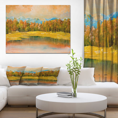 Forest under Blue Winter Mountain - Landscapes Painting Print on Wrapped Canvas